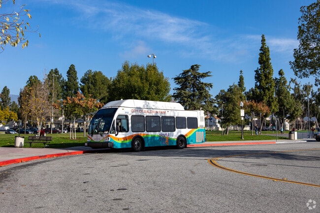 Baldwin Park bus provides public transportation to the community.