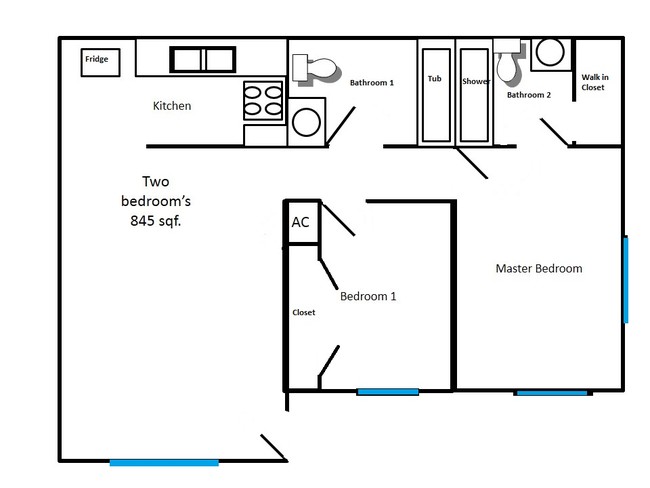 Two Bedroom Floorplan - 4402 Glasscock Ave