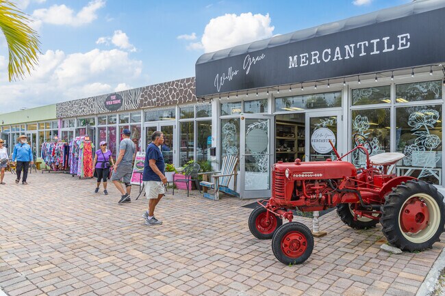 Colorful storefronts draw in customers.