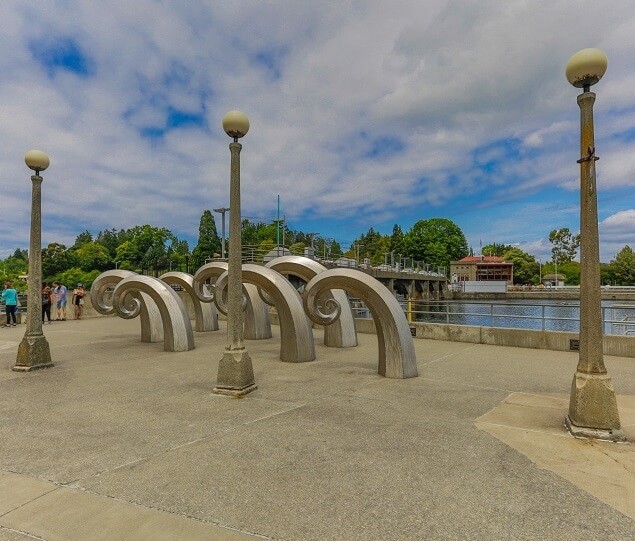 Artist Paul Sorey created “Salmon Waves” in 2001