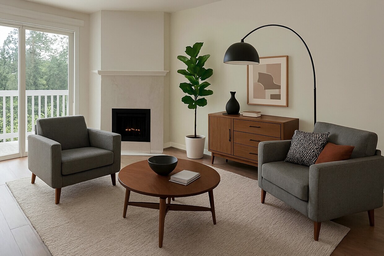Living Room Rendering of Virtual Staging for scale. - 9494 Redmond Woodinville Rd NE