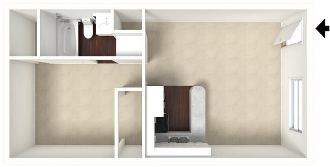 Village Green - 1B1B - Cypress 512 SF - 3D.jpg - Village Green