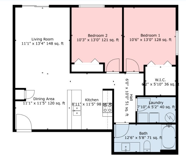 Plano de planta de la Unidad 102 - The Arnie Apartments