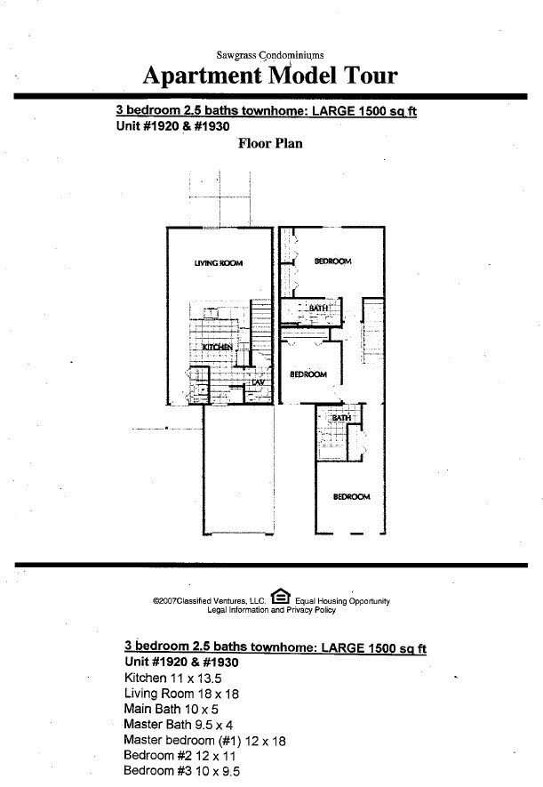 Sawgrass Apartments – 3 Bedroom Large Townhouse
