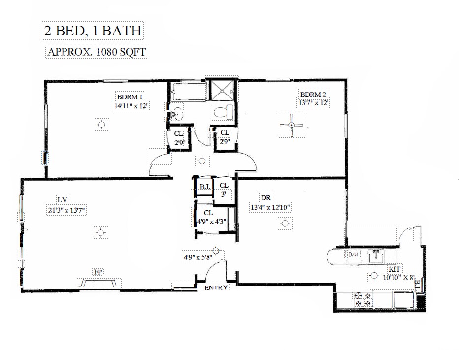 Cormere (IN-UNIT WASHER & DRYER) – 2 Bed/ 1 Bath